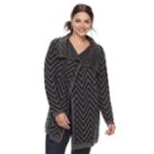 Plus Size Napa Valley Chevron Open-front Cardigan, Women's, Size: 3xl, Black Steel Gray