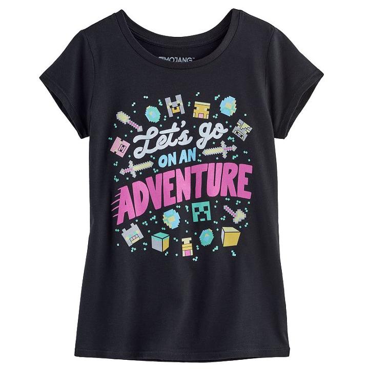 Girls 7-16 Minecraft On An Adventure Tee, Girl's, Size: Small, Black