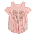 Girls 7-16 Mudd&reg; Cold Shoulder Crochet Pieced Tee, Size: 10, Lt Orange