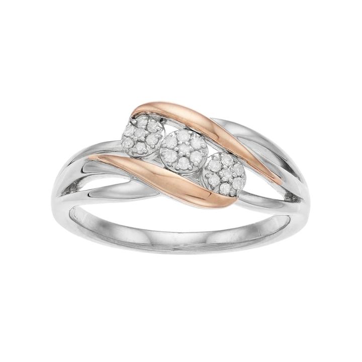 Everlasting Diamonds Two Tone Sterling Silver 1/10 Carat T.w. Diamond 3-stone Cluster Ring, Women's, Size: 6, White