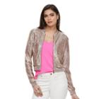Women's Jennifer Lopez Metallic Crop Bomber Jacket, Size: Medium, Med Beige