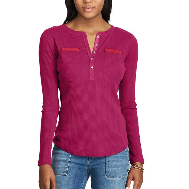 Women's Chaps Henley Top, Size: Small, Red