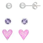Charming Girl Kids' Crystal, Ball & Heart Stud Earring Set, Purple
