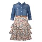 Girls 4-6x Bonnie Jean Denim Floral Dress, Size: 4, Blue