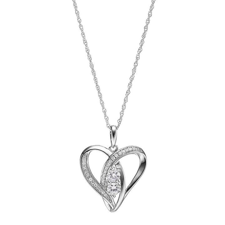 Sterling Silver Silver Lab-created White Sapphire 2-stone Heart Pendant, Women's, Size: 18