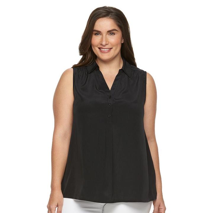 Plus Size Dana Buchman High-low Hem Blouse, Women's, Size: 2xl, Black