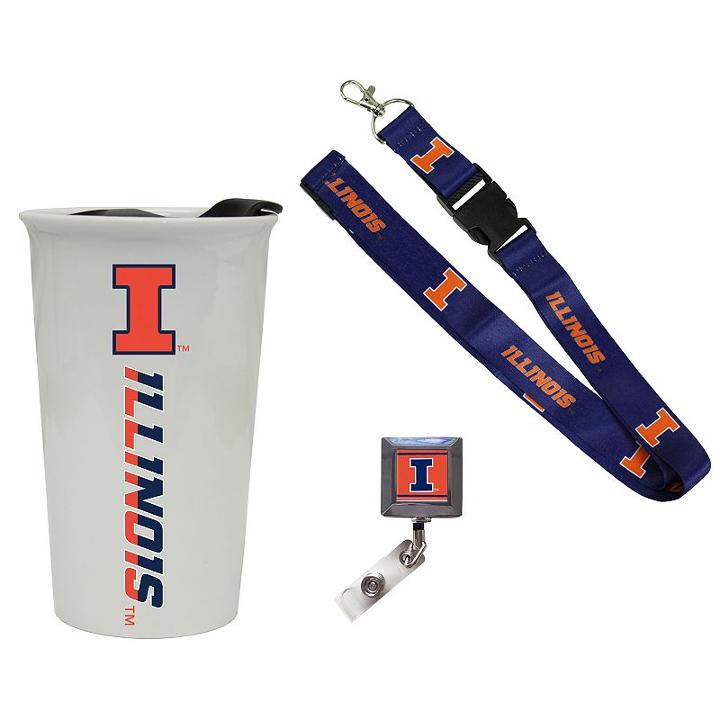 Illinois Fighting Illini Badge Holder, Lanyard & Tumbler Job Pack, Adult Unisex, Multicolor