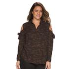 Plus Size Rock & Republic&reg; Camouflage Cold-shoulder Shirt, Women's, Size: 2xl, Dark Brown