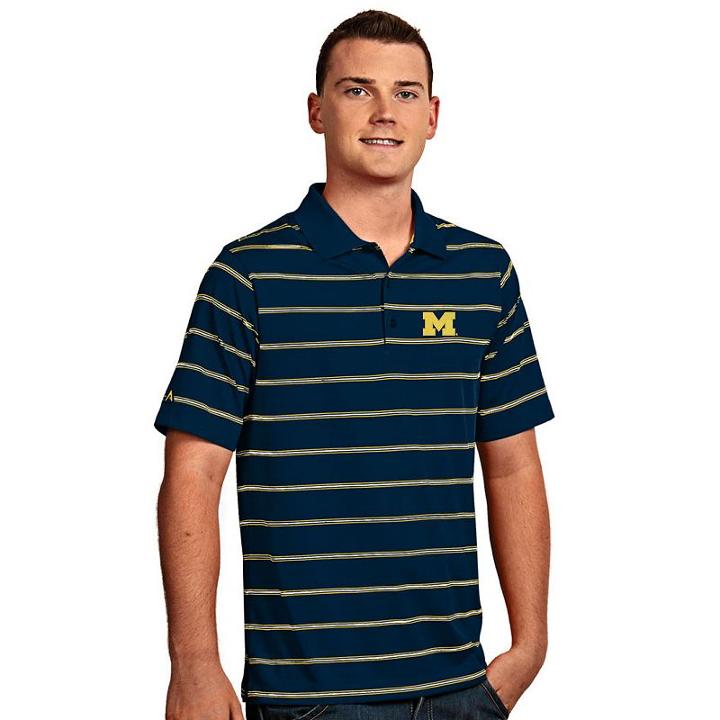Men's Antigua Michigan Wolverines Deluxe Striped Desert Dry Xtra-lite Performance Polo, Size: Medium, Blue Other