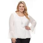 Plus Size Ab Studio Bell Sleeve Yoryu Necklace Top, Women's, Size: 1xl, Light Pink