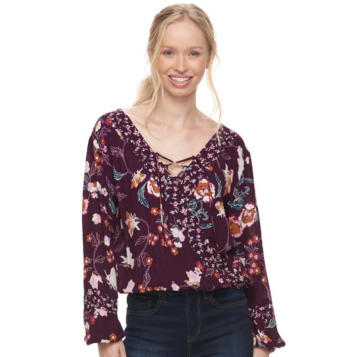 Juniors' About A Girl Cross Front Surplice Top, Size: Medium, Purple Oth