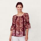 Women's Lc Lauren Conrad Print Keyhole Top, Size: Medium, Lt Green