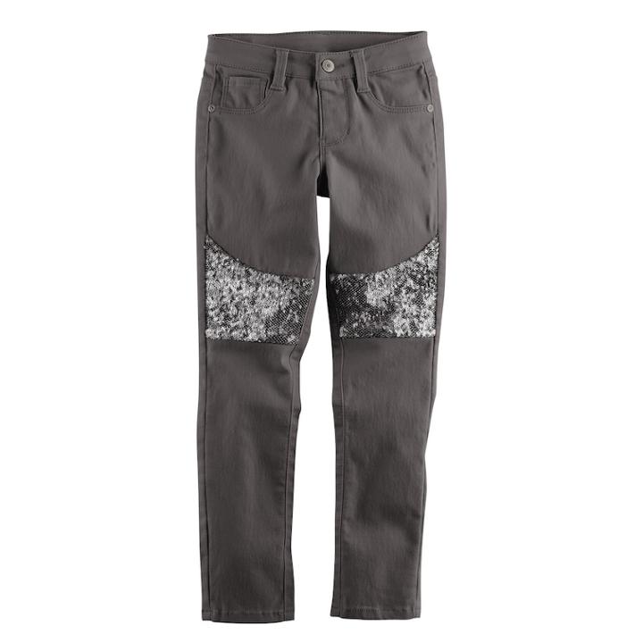 Girls 4-12 Sonoma Goods For Life&trade; Sequin Stretch Skinny Sateen Jeans, Size: 4, Med Grey