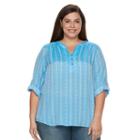 Plus Size Croft & Barrow&reg; Printed Roll-tab Henley, Women's, Size: 1xl, Blue Other