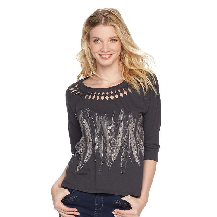 Women's Rock & Republic&reg; Twisted Cutout Tee, Size: Small, Grey