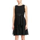 Petite Chaps Georgette Fit & Flare Dress, Women's, Size: 10 Petite, Black