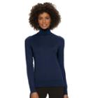 Women's Chaps Solid Turtleneck, Size: Medium, Blue (navy)