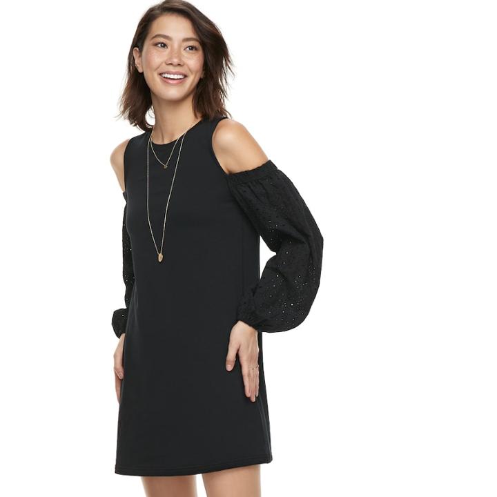K/lab Lace Cold-shoulder Sweatshirt Dress, Teens, Size: Xs, Black