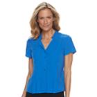 Petite Dana Buchman Trapunto Short Sleeve Top, Women's, Size: L Petite, Med Blue
