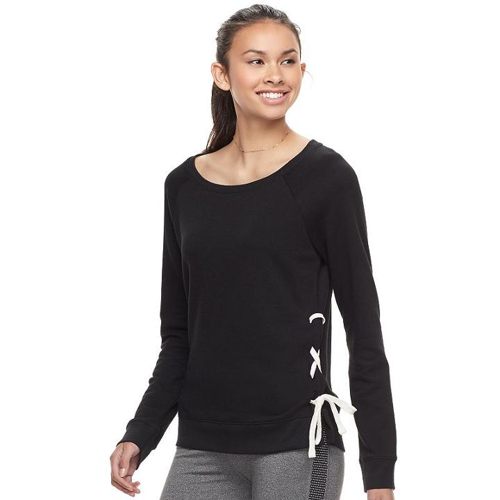 Juniors' So&reg; Perfectly Soft Lace-up Sweatshirt, Teens, Size: Small, Black
