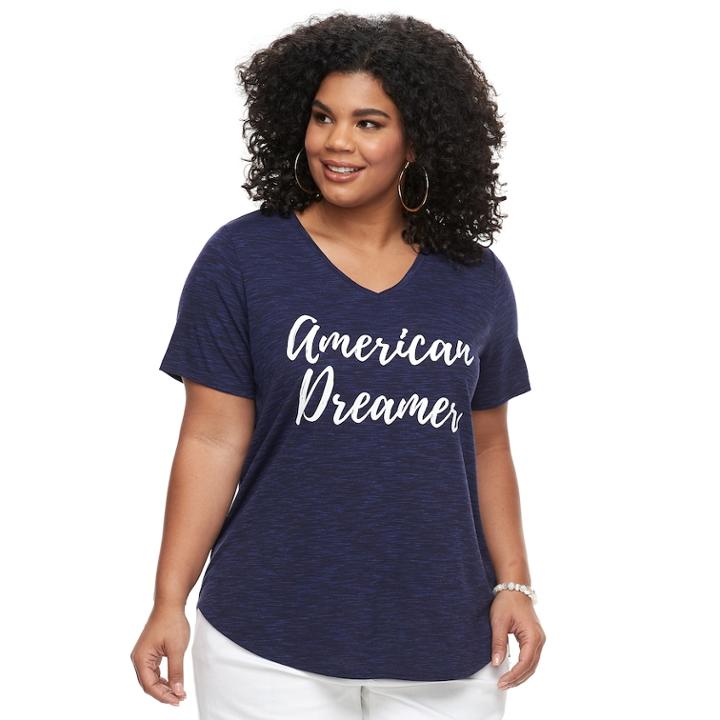 Plus Size Apt. 9 Graphic V-neck Tee, Women's, Size: 3xl, Blue (navy)