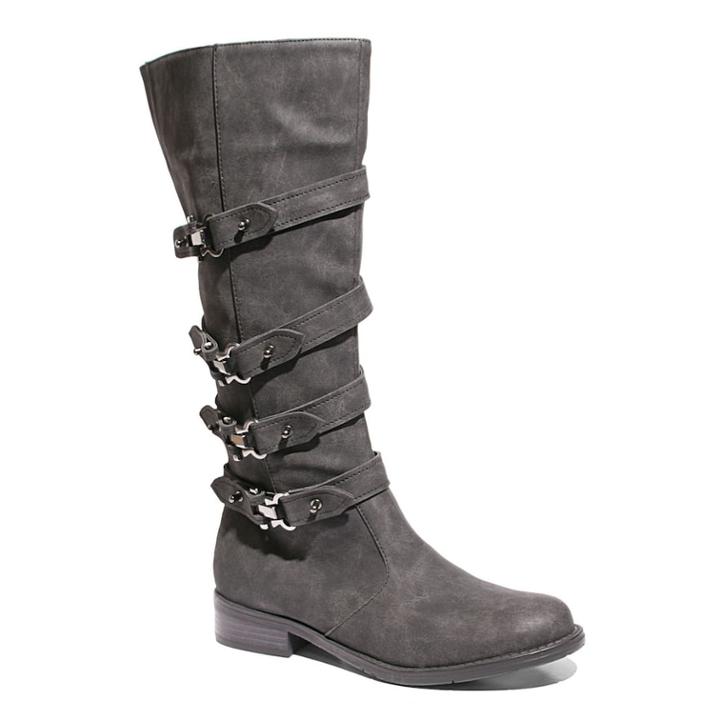 2 Lips Too Joe Women's Buckle Riding Boots, Size: Medium (8), Black