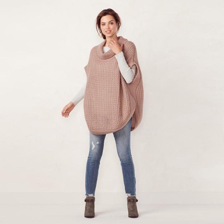 Lc Lauren Conrad Slouchy Turtleneck Poncho, Women's, Pink Other