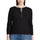 Plus Size Chaps Long Sleeve Henley Top, Women's, Size: 2xl, Black