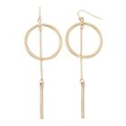 Bar & Circle Nickel Free Linear Earrings, Women's, Gold