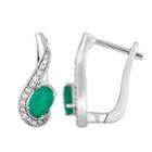 10k White Gold Emerald & 1/8 Carat T.w. Diamond Latch Back Earrings, Women's, Green