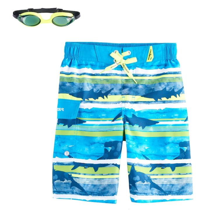Boys 4-7 Zeroxposur Sharks & Stripes Swim Trunks With Goggles, Size: Medium, Turquoise/blue (turq/aqua)