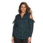 Plus Size Rock & Republic&reg; Camouflage Cold-shoulder Shirt, Women's, Size: 2xl, Green