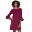 Women's Nina Leonard Balloon-sleeve Shift Dress, Size: Medium, Dark Red