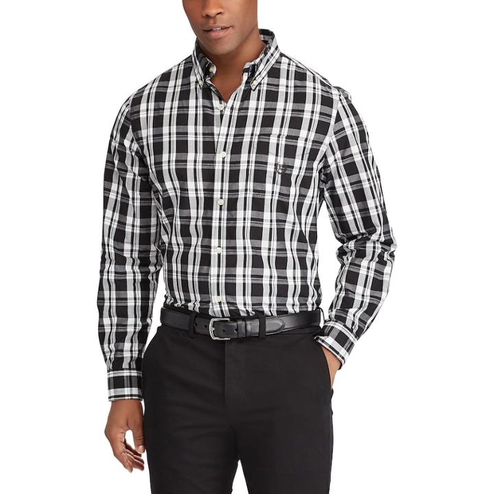 Men's Chaps Classic-fit Stretch Button-down Shirt, Size: Small, Black