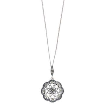 Tori Hill Sterling Silver Marcasite Filigree Pendant Necklace, Women's, Size: 18, Black