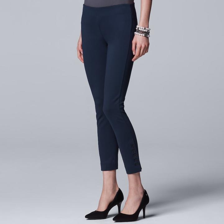 Women's Simply Vera Vera Wang Button Accent Pull-on Skinny Pants, Size: Medium, Dark Blue