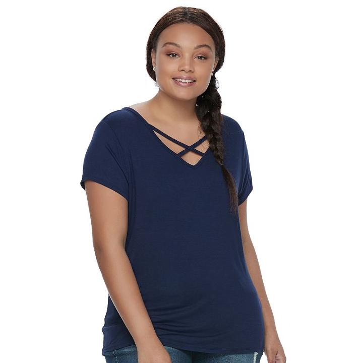 Juniors' Plus Size So&reg; Crisscross Front Tee, Teens, Size: 1xl, Blue