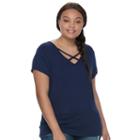 Juniors' Plus Size So&reg; Crisscross Front Tee, Teens, Size: 1xl, Blue