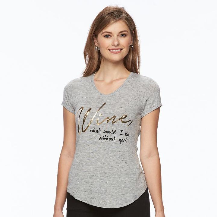 Women's Apt. 9&reg; V-neck Graphic Tee, Size: Small, Dark Grey