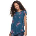 Juniors' Rewind Mesh Inset Ruffle Sleeve Top, Teens, Size: Xl, Turquoise/blue (turq/aqua)
