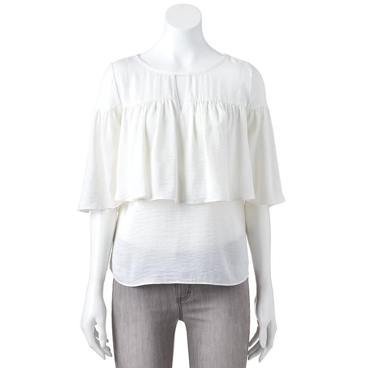 Women's Jennifer Lopez Shirred Ruffle Top, Size: Large, White Oth