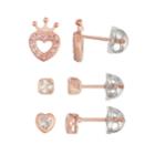 Lulabelle Kids' Cubic Zirconia Crown, Square & Heart Stud Earring Set, Women's, Pink