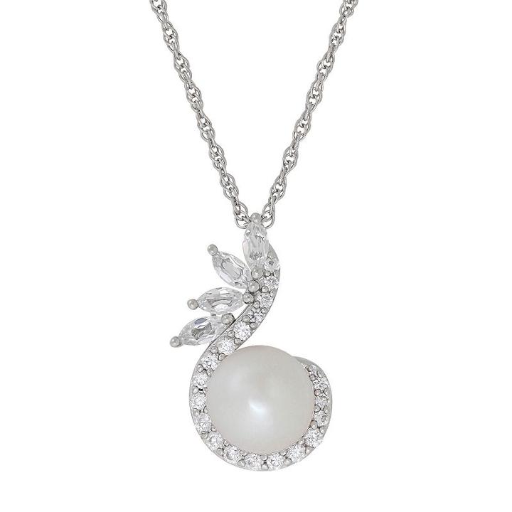 Simply Vera Vera Wang Sterling Silver Dyed Freshwater Cultured Pearl & Lab-created White Sapphire Swirl Pendant, Women's, Size: 18