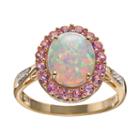 Lab-created Opal And Lab-created Sapphire 18k Gold Over Silver Oval Halo Ring, Women's, Size: 8, Pink