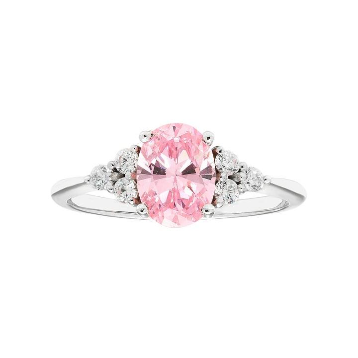 Sterling Silver Pink Cubic Zirconia Oval Ring, Women's, Size: 6