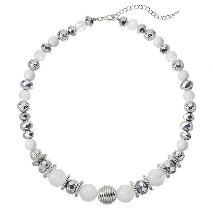 White Graduated Bead Statement Necklace, Women's