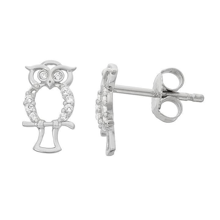 Junior Jewels Kids' Sterling Silver Cubic Zirconia Owl Stud Earrings, Women's, White