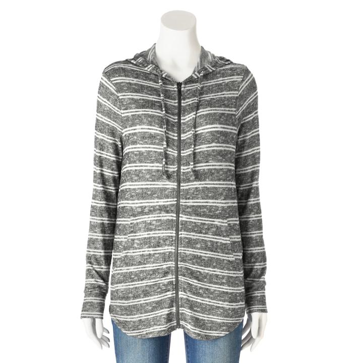 Women's Olivia Sky Striped Tunic Hoodie, Size: Medium, Dark Grey