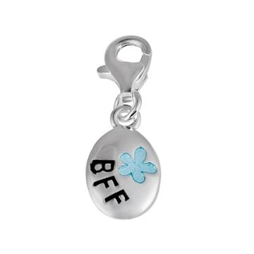Personal Charm Sterling Silver Bff And Floral Oval Charm, Women's, Blue