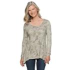 Women's World Unity Embellished Shark-bite Hem Tee, Size: Large, Brown